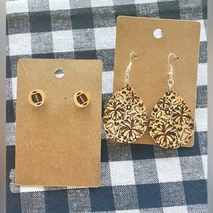 Football laser engraved wood earring studs.